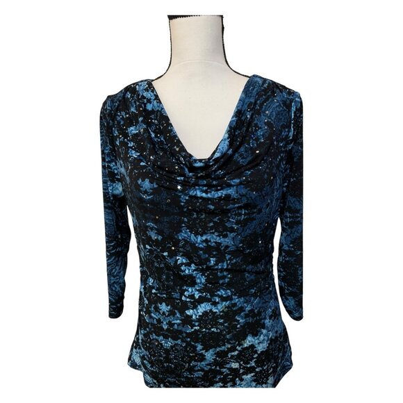 Style & Co Blue Night Sky Cowl Neck Top-Small - Picture 1 of 9